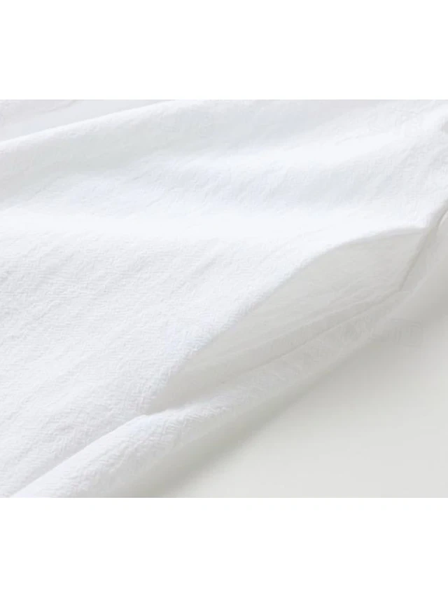 Women's Casual Linen Dress Button-Down Shirt Collar 3/4 Long Sleeve 2628
