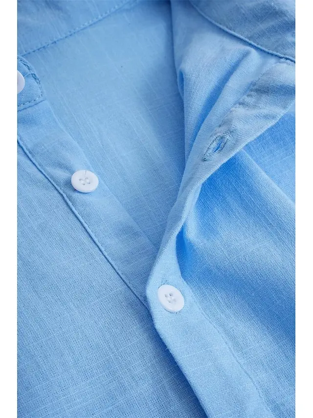 6 PACK-Men's Shirt Linen Shirt Summer Shirt Beach Wear Black White Blue Green Long Sleeve Plain Lapel Spring & Summer Casual Daily Clothing Apparel