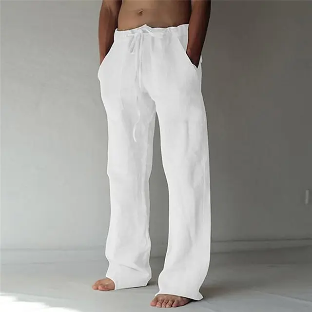 12 PACK-Men's Trousers Summer Pants Baggy Pants Beach Pants Casual Pants Drawstring Front Pocket Straight Leg Plain Comfort Soft Full Length Yoga Holiday Beach 100% Cotton Fashion Hawaiian Black White