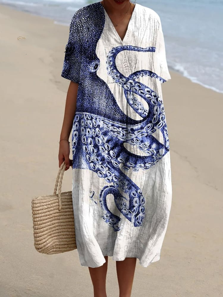 Women's Octopus Art Print Casual Dress 1c80
