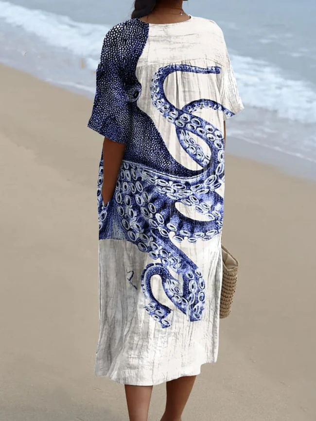 Women's Octopus Art Print Casual Dress 1c80